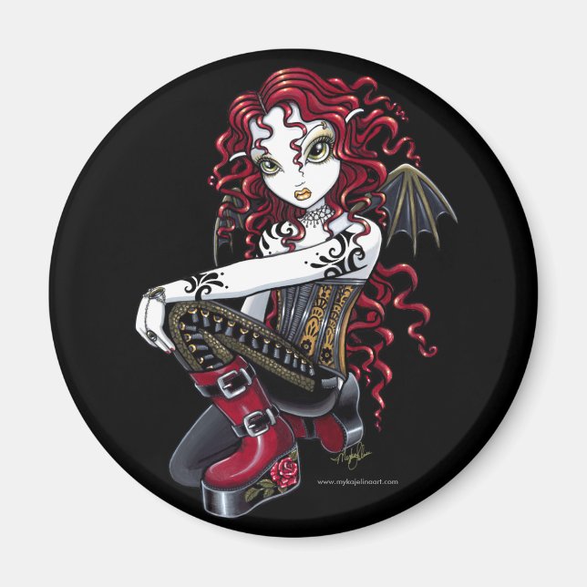 "Terri" Gothic Red Rose Tattoo Fairy Art Magnet (Front)