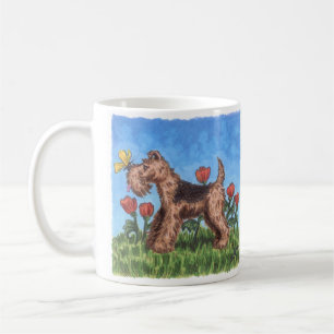 Terrier de gallois avec les pavots 11oz. tasse