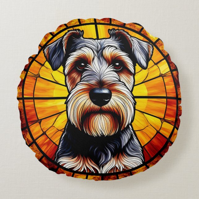 Terrier Dog Artwork Round Pillow (Front)