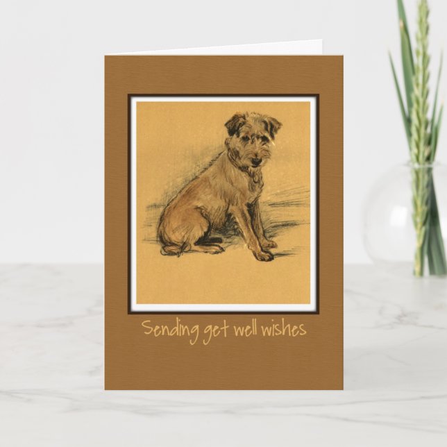 Terrier Dog, Get Well, Sitting Up Card (Front)