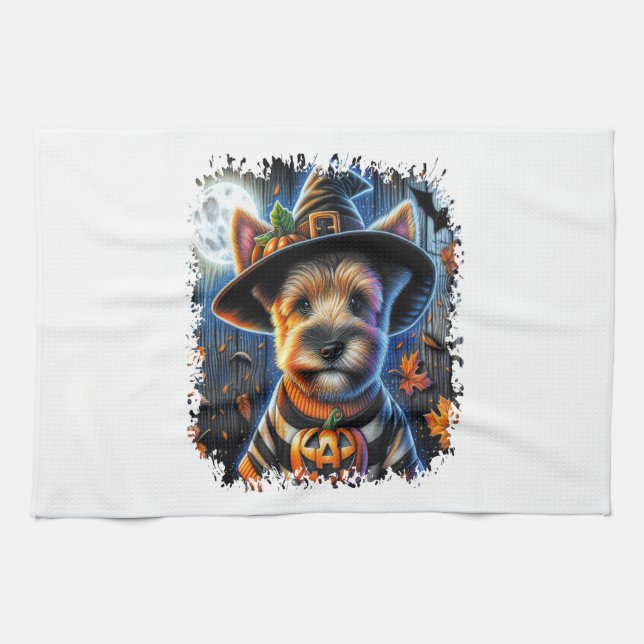 Terrier Dog Halloween Square Kitchen Towel (Horizontal)