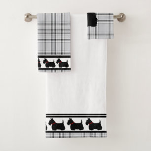 Terrier écossais/collier rouge/plaid rouge/fronti