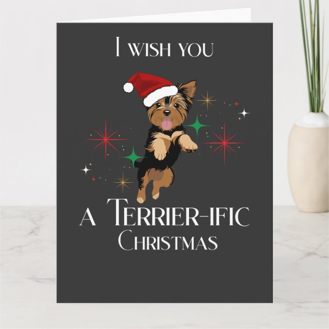 Terrier-ific Christmas Cute Dog Holiday Pun Card (Front)