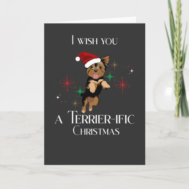 Terrier-ific Christmas Cute Dog Holiday Pun Card (Front)