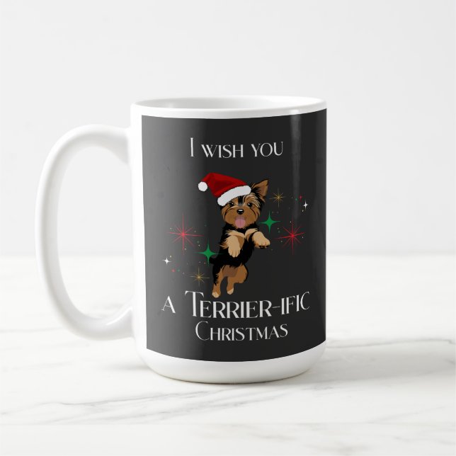 Terrier-ific Christmas Cute Dog Holiday Pun Coffee Mug (Left)