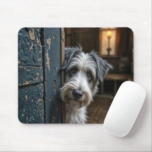 Terrier Peeking Around an Old Door Mouse Pad