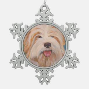 Terrier Portrait Cute Pet Dog Art Snowflake Pewter Christmas Ornament