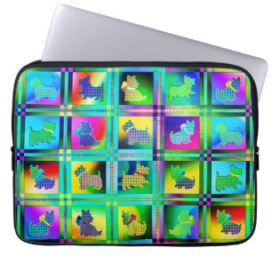 Terrier Silhouettes in a Checkeboard Pattern Laptop Sleeve