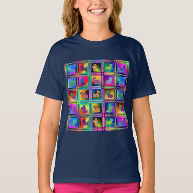Terrier  Silhouettes  in a Checkeboard Pattern T-Shirt (Front)