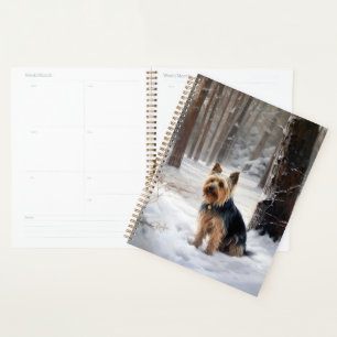 Terrier Silky laisse tomber la neige de Noël 
