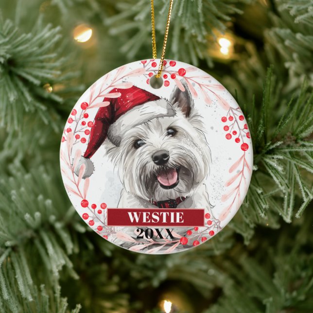 Terrier Westie avec chapeau de Noël Ornement de No (Arbre)
