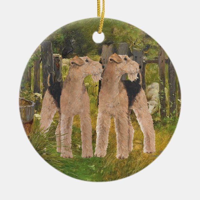Terriers on the Farm Ceramic Ornament (Front)
