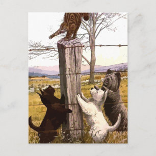 terriers peints vintages avec carte postale bobcat