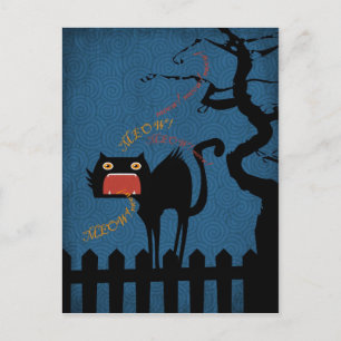 Terrified Black Cat on Halloween Night Postcard