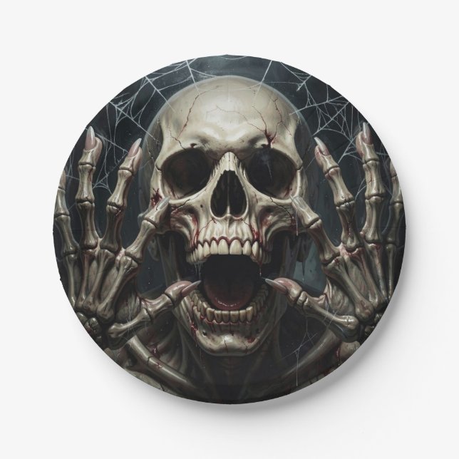 Terrifying Skull Scream Halloween Party Small Paper Plate (Front)