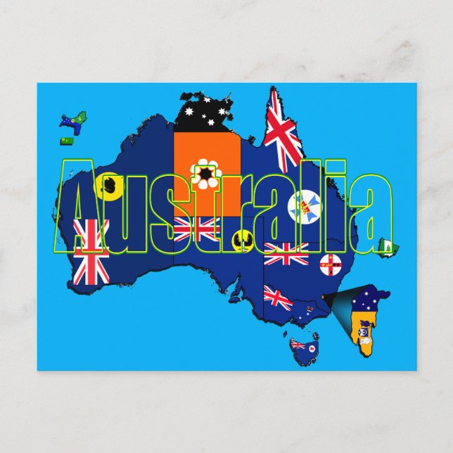Territories and States Flags Map of Australia Postcard (Front)