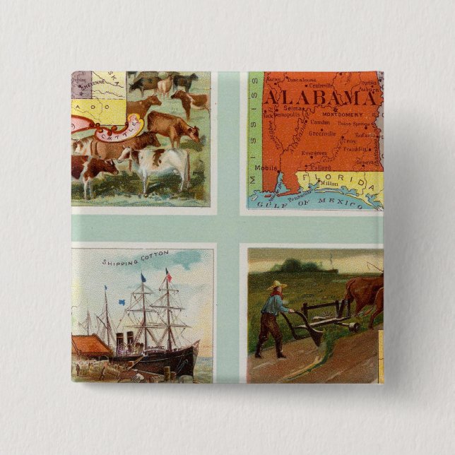 Territory of Wyoming, Alabama, Louisiana, Kansas 2 Inch Square Button (Front)