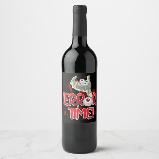 Terror Time Zombie Hand with Eyeballs Wine Label (Front)