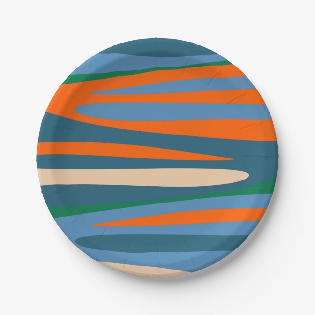 Terzo Stripes Retro Modern Abstract Pattern Paper Plate (Front)