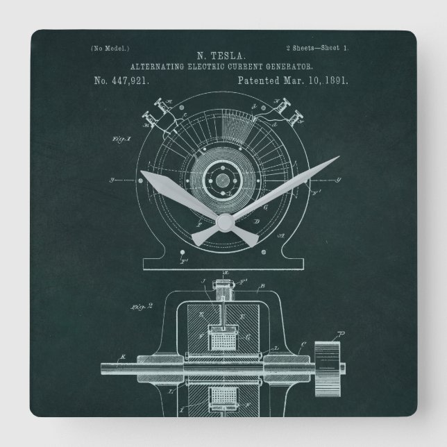 Tesla AC Motor Blueprint Clock (Front)