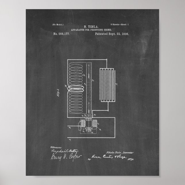 Tesla Apparatus For Producing Ozone Patent - Chalk Poster (Front)