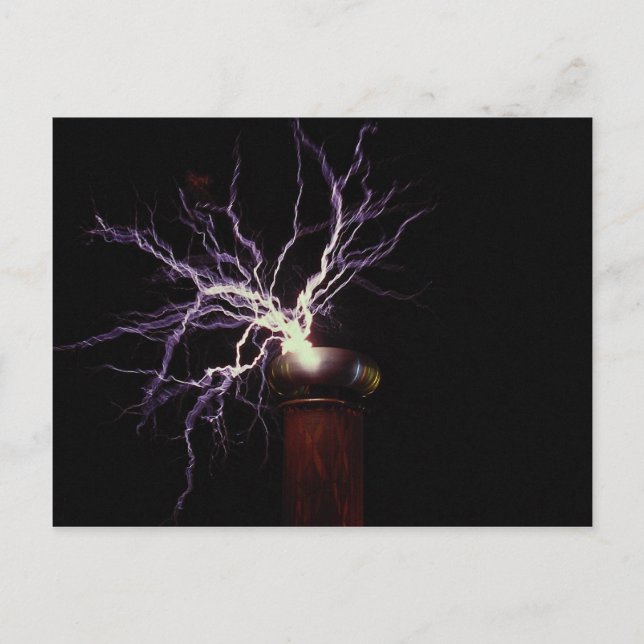 Tesla coil arcing postcard (Front)