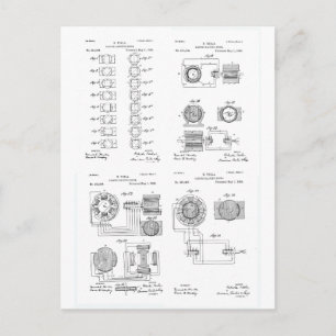 Tesla Elecro-Magnet Motor Patent US381968 p 1-4 Postcard