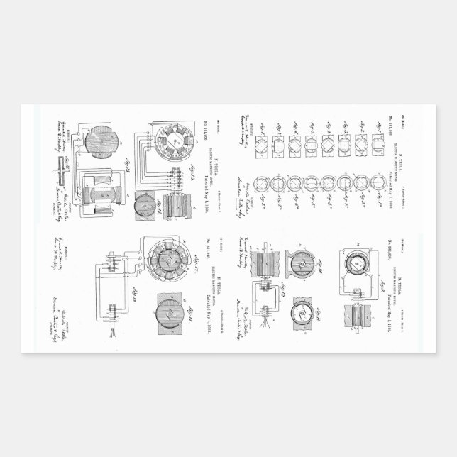 Tesla Elecro-Magnet Motor Patent US381968 p 1-4 Sticker (Front)