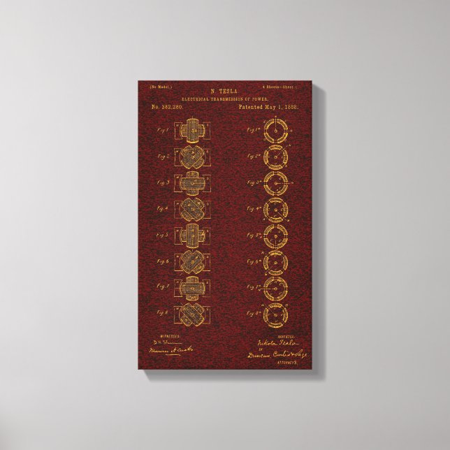 Tesla Patent 00382280 Sht 1 Canvas Print (Front)