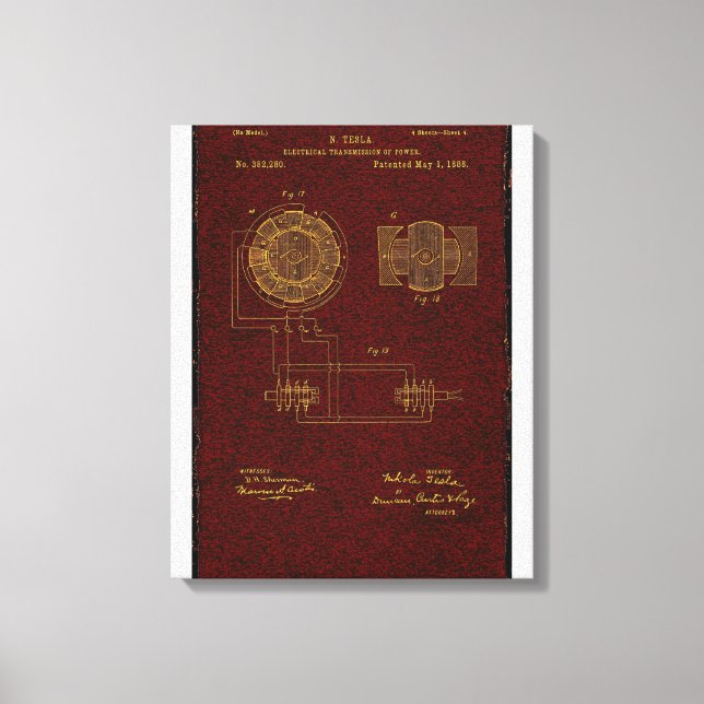 Tesla Patent 00382280 Sht 4 Stretched Canvas Print (Front)