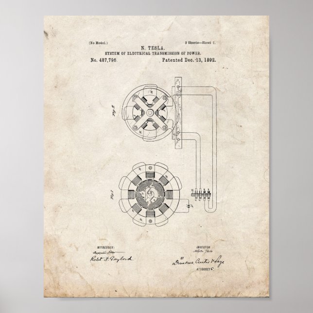 Tesla System Of Electrical Transmission Patent - O Poster (Front)
