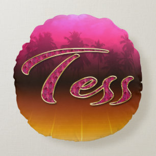 Tess Vorname Name golden pink Kissen Round Pillow