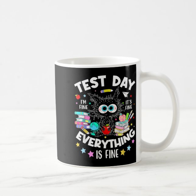 Test Day Funny Stressed Cat Teacher Student Kids Coffee Mug (Right)