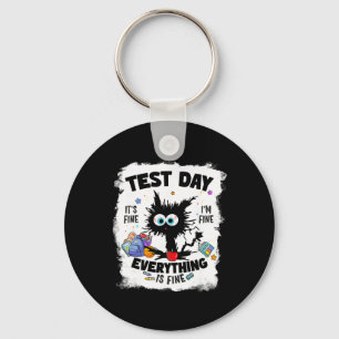 Test Day Funny Stressed Cat Teacher Student Kids T Keychain