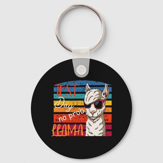 Test Day No Prob Llama Teacher Professor Joke  Keychain (Front)