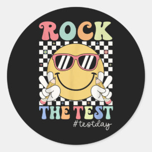 Test Day Rock The Test Motivational Teacher Testin Classic Round Sticker