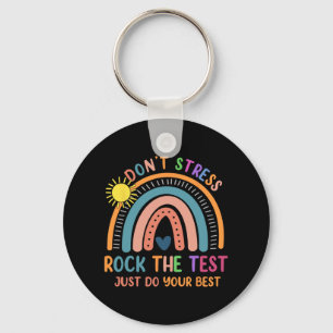 Test Day Rock The Test Rainbow Gifts Teacher Stude Keychain
