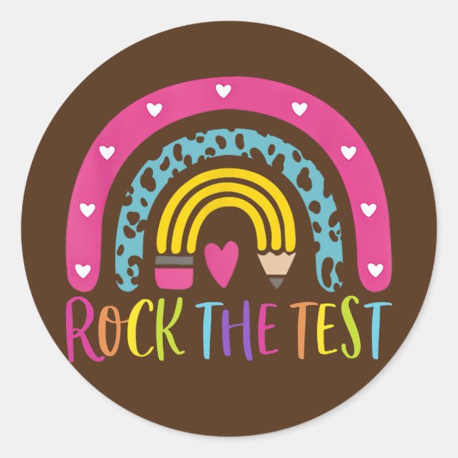 Test Day Rock The Test Teacher Testing Day Classic Round Sticker (Front)
