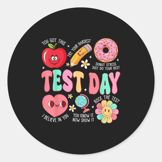 Test Day Rock The Test Testing Day Motivational Te Classic Round Sticker (Front)
