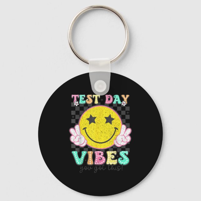 Test Day Vibes You Got This Retro Groovy Testing D Keychain (Front)