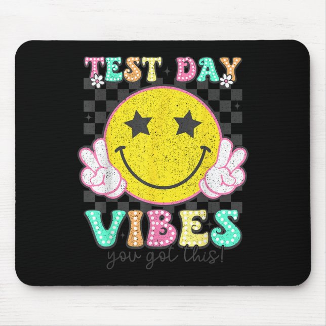 Test Day Vibes You Got This Retro Groovy Testing D Mouse Pad (Front)