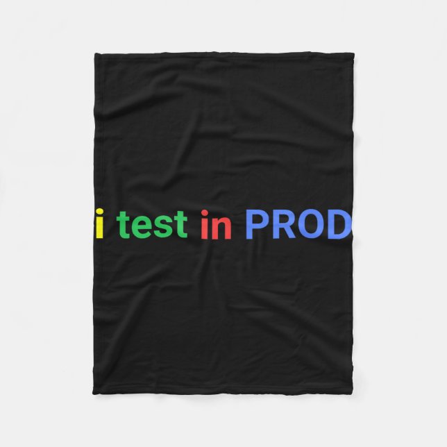 Test in prod coding funny humour joke developer fleece blanket (Front)