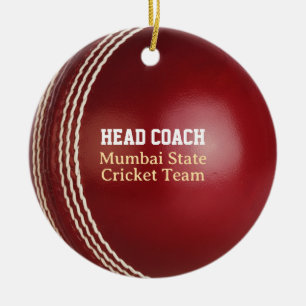 Test Match Red Cricket Ball with Custom Text Ceramic Ornament