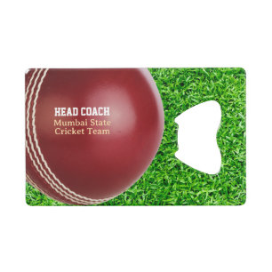 Test Match Red Cricket Ball with Custom Text Credit Card Bottle Opener