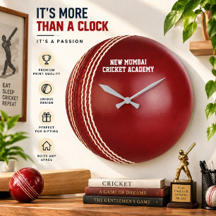 Test Match Red Cricket Ball with Custom Text Large Clock