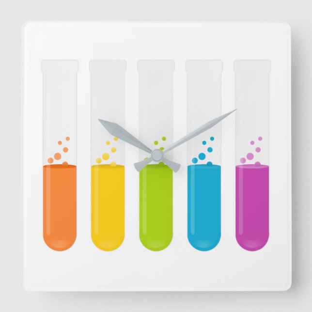 Test tubes square wall clock (Front)