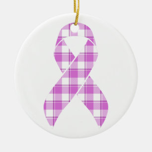 Testicular Cancer Awareness Plaid Purple Ribbon Ceramic Ornament