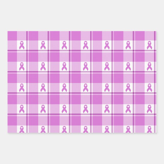 Testicular Cancer Awareness Plaid Purple Ribbon Wrapping Paper Sheet (Front)