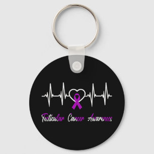 Testicular Cancer Awareness Warrior Heartbeat Purp Keychain