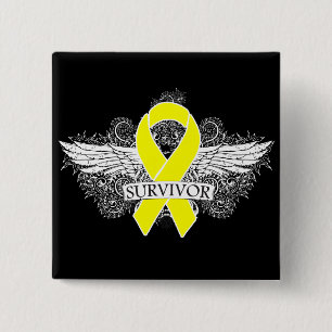 Testicular Cancer Winged SURVIVOR Ribbon 2 Inch Square Button